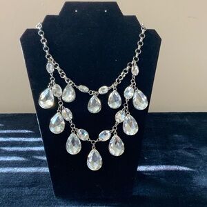 Women’s Silver and Crystal Raindrop Statement Necklace